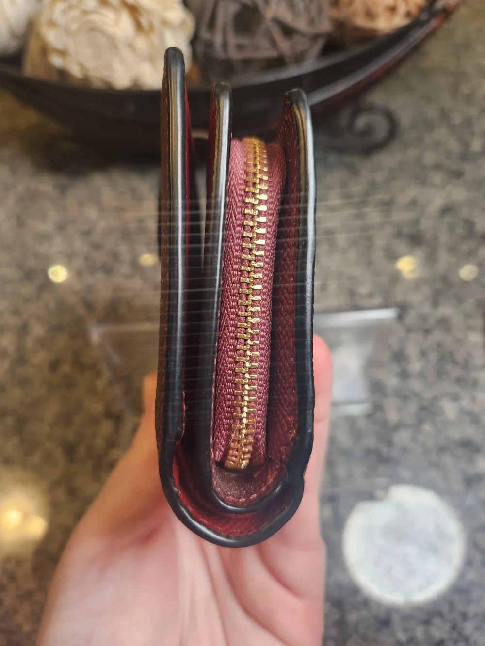 Coach Crossgrain Leather Medium Corner Zip Wallet in Metallic Wine